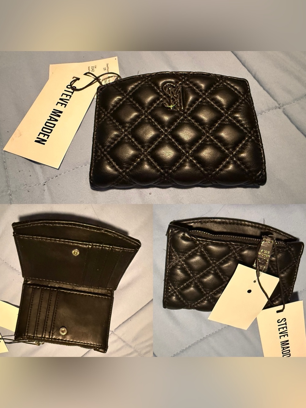 Steve Madden Black Quilted Leather Card Wallet